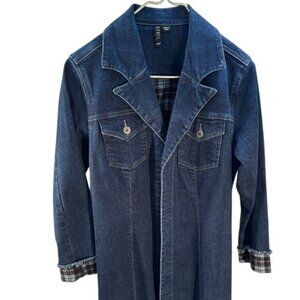 Tailored Denim Jacket With Plaid Lining & Frayed Cuffs